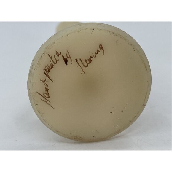 Fenton Vintage Custard Glass Bud Vase hand painted Brown Flower Signed 8 Inches - Picture 6 of 6